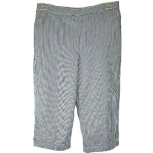 Alfred Dunner Womens Size 14  Blue White Striped Stretchy Wide Leg Capri Pants